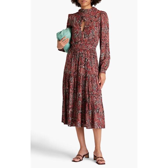 Nicholas Eleonor Gathered Printed Georgette Midi Dress Size 4 - Picture 1 of 6